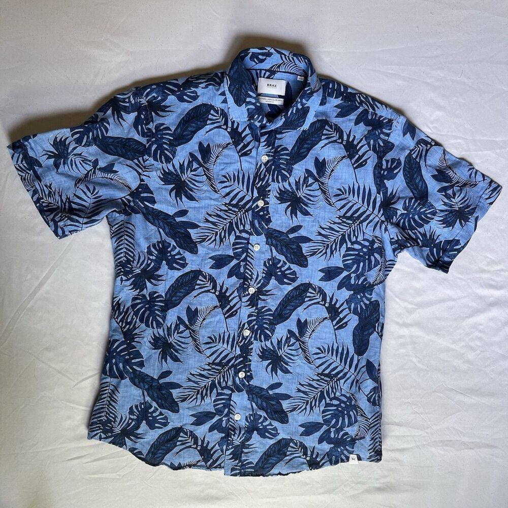 Brax Linen Cotton Slubyarn Button Up Shirt Men’s M Short Sleeve Beach Floral